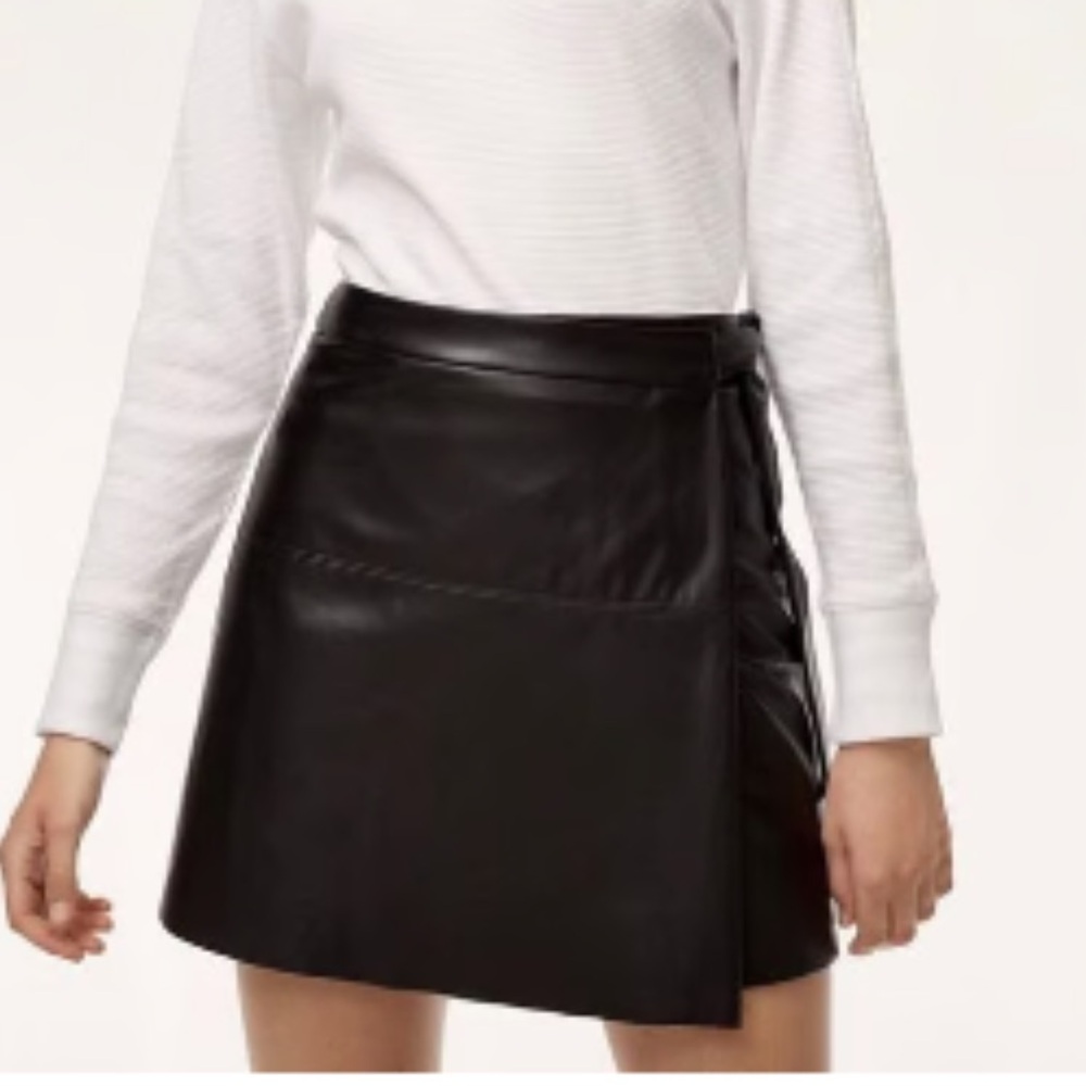 Aritzia Wilfred Free Spurlock Faux Leather Wrap Mini Skirt — Olive Green/Gray
